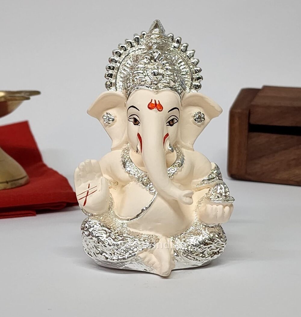 8701 999 Silver Plated Ganesh Idol Car Dashboard God Ganesha Idol